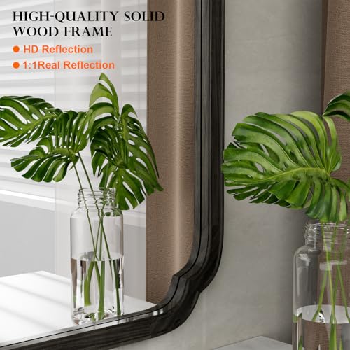 WallBeyond 20" x 30" Rounded Corner Arch Wall Mirror with Wood Frame for Entryway, Living Room or Bedroom Home Decor - Light Woodgrain [20" x 30" Black] - color: Black a, size: 30"L x 20"W