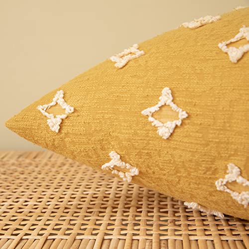 EMEMA Fall Mustard Yellow Decorative Throw Pillow Covers Rhombic Jacquard Pillowcase Cushion Case Square for Couch Sofa Bed Living Room Bedroom Set of 2, 16x16 Inch - color: Mustard Yellow, size: 16" x 16" (Pack of 2)