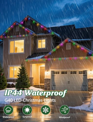 SUNSGNE G40 LED Christmas Globe String Lights, 50FT Shatterproof Round Colored Christmas Lights with 27 LED Clear Multicolor Bulbs(2 Spare) for Patio Balcony Roofline Garden Decor - color: Multicolor, size: 50FT