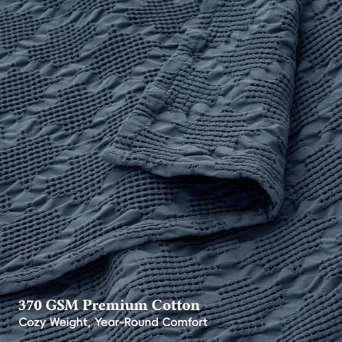 David's Home 100% Cotton Waffle Blanket King Size for College Dorm, Lightweight Breathable Cooling Throw for Spring Summer, Snag-Resistant, Aesthetics Home Decor for Couch Sofa Bed, Indigo, 104 * 90 - color: Indigo, size: King(104*90")