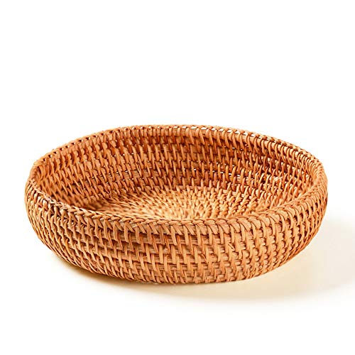 Hadewoven Round Rattan Fruit Basket Wicker Food Tray Weaving Storage Holder Dinning Room Bowl, 7”Decorative Natural Basket Woven Fruit Basket Bowl for Entryway Table, Countertop (Small 7”) - size: Small 7"