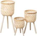 Nordic Style Rattan Flower Pot Indoor Balcony Living Room Plant Green Flowers Hand-Woven Wooden Tall Floor Flower Stand (Beige, 8.3x13inch(21x33cm))