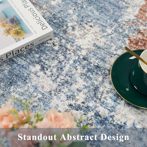 2x8 Washable Non-Slip Hallway Runner Rug – Modern Coastal Abstract Neutral Stain-Resistant Low-Pile Carpet Runner for Kitchen Entryway Bedroom Bathroom (Blue Rust,2x8) - color: Blue Rust, size: 2' x 8' (Rectangular)