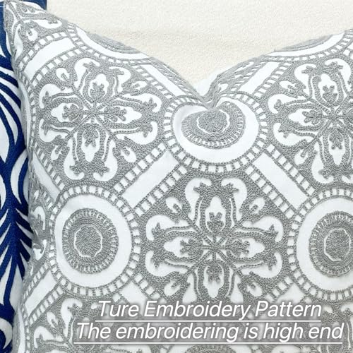 Slow Cow Embroidery Decorative Throw Pillow Cover Cushion Cover for Couch Sofa 18 x 18 Inches Canvas Embroidery Grey - color: Grey Circle, size: 18" x 18" (Pack of 1)