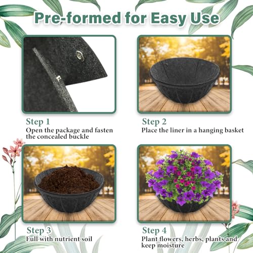 Riare 8 Pack 12 Inch Round Fabric Planter Basket Liner- Hanging Basket Liners Replacement Coco Fiber Liner Alternative for Hanging Basket Flowers (Prevent Birds from Nesting) - size: 12inch