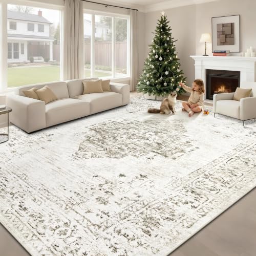 8x10 Area Rugs for Living Room: Washable Vintage Large Retro Rug Soft Non-Slip Indoor Low Pile Carpet for Bedroom Dining Room Office (Taupe, 8' x 10') - color: Taupe, size: 8' x 10' (Rectangular)