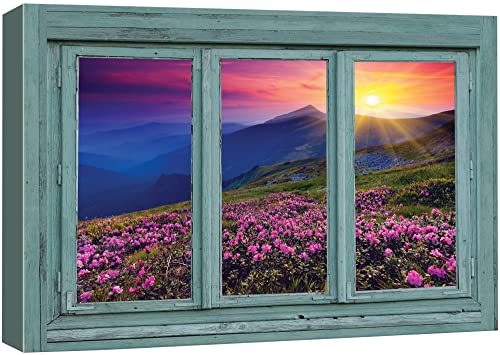 wall26 Canvas Print Wall Art Orange Sunset Over Pink Daisy Field Mountain Nature Wilderness Photography Realism Rustic Landscape Colorful Multicolor Vibrant for Living Room, Bedroom, Office - 12"x18" - color: A Colorful Sunset, size: 18"L x 12"W