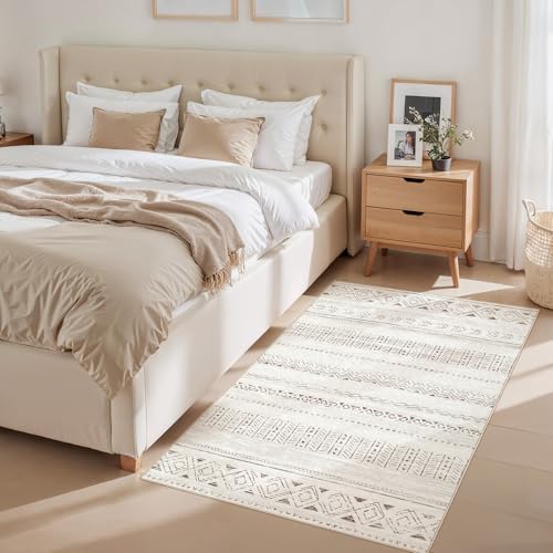 cotiled 3x5 Area Rugs Living Room Rug: Washable Boho Rugs with Non Slip Backing Small Soft Indoor Stain Resistant Carpet for Bedroom Farmhouse Dining Room Lightweight Home Decor L Brown/Cream - color: Light Brown/Cream, size: 3' x 5' (Rectangular)