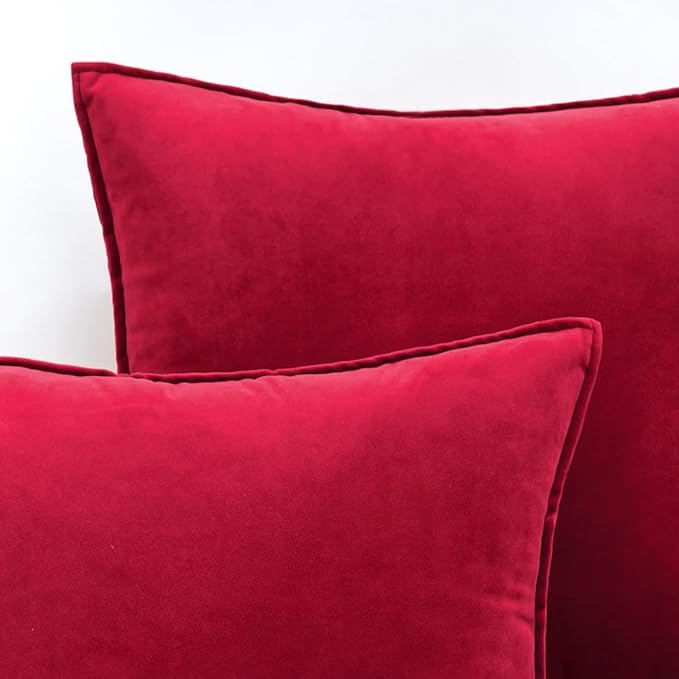 MIULEE Red Velvet Throw Pillow Covers 20x20 Soft Decorative Solid Square Cushion Cases Pack of 2 Modern Luxury Home Decor for Couch, Sofa, Bedroom
