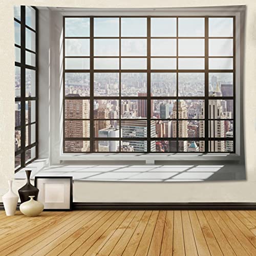 feelacle City Tapestry 80" X 60" Window View Landscape Wall Hanging Party Decorations Home Decor For Bedroom Living Room Dorm (200 X 150cm) - color: City Window View, size: 80"L x 60"W