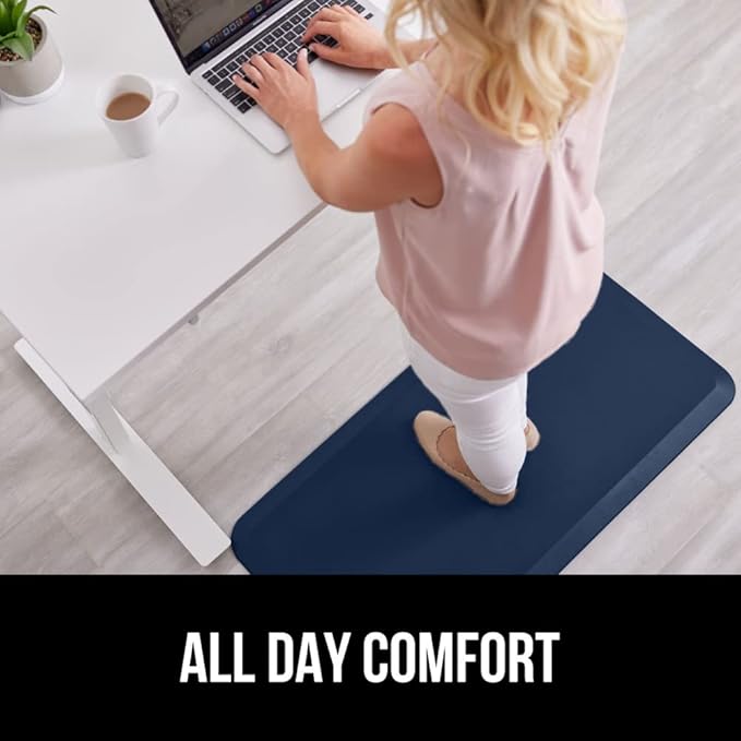 GORILLA GRIP Comfortable Cushioned Kitchen Mats for Floor, 39x20, Waterproof and Stain Resistant Soft Top, 3/4 Inch Thick Ergonomic Standing Desk Anti Fatigue Mat, Foam Supports Ankles and Feet, Navy