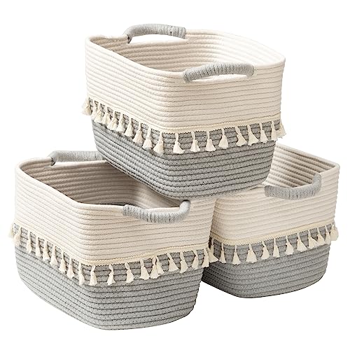 TeoKJ Storage Basket 3 Pack for Organizing, Cotton Rope Baskets for Toy, Clothes, Blankets, Decorative Basket for Living Room, Nursery, Bathroom, White & Gray - color: White & Dark Grey, size: 3 Pack