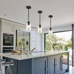 Black Pendant Lights Kitchen Island - Seeded Glass Pendant Light Fixture Multiple Stems Rods (3 Pack with Rod seeded Glass) - color: 3 pack with rod seeded glass