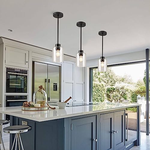 Black Pendant Lights Kitchen Island - Seeded Glass Pendant Light Fixture Multiple Stems Rods (3 Pack with Rod seeded Glass) - color: 3 pack with rod seeded glass