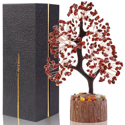 Crystal Tree of Life Red Chakra Stone, Birthday Gifts for Women, Mon and Sister,Feng Shui Office Decor Tree for Postive Energy, Money, Good Luck, Christmas Decor, Spiritual Gifts - color: Red