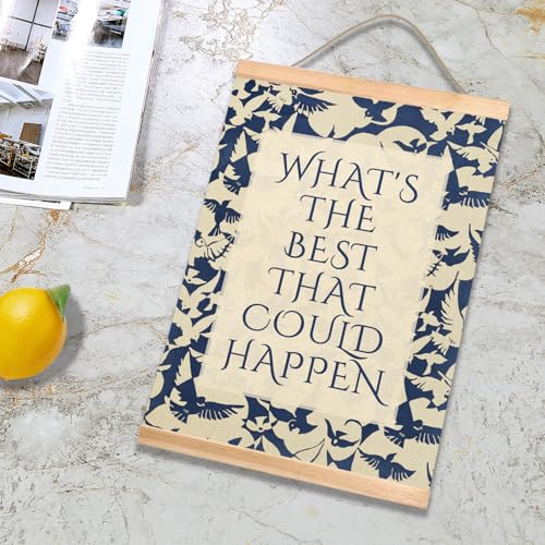 What’s the Best That Could Happen Inspirational Wall Art Decor,Vintage Positive Quote Linen Wall Hanging Poster, Motivational Home Decor for Office, Bedroom, Living Room or Study Decor (Blue) - color: Blue
