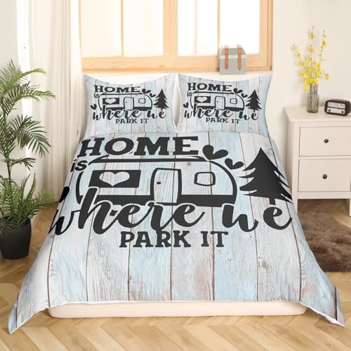 Farmhouse Rustic Camping Bedding Set Twin Size,Funny Home Where We Park It Duvet Cover for Kids Boys Bed Comforter Cover Set,Explore Camper Gifts RV Life Bedding Quilt Cover Set Decorative 2 Pieces - color: Multi 16, size: Twin 68"x90"