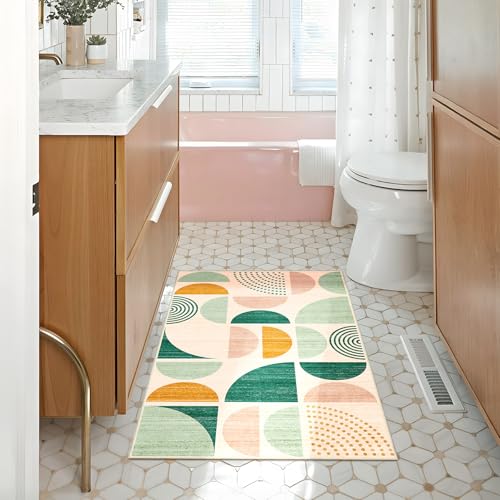 MUJOO Green Small Rug Washable,Boho Area Rugs for Entryway Bathroom Entry Entrance Bedroom Kitchen,Front Door Mat Throw Carpet Non Slip Indoor Soft Modern Abstract 2x3 Sage Green - color: Green and Yellow, size: 2' x 3' (Rectangular)