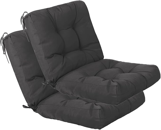 QILLOWAY Outdoor Seat/Back Chair Cushion Tufted Pillow, Spring/Summer Seasonal Replacement Cushions - Set of 2 (Dark Grey)