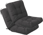 QILLOWAY Outdoor Seat/Back Chair Cushion Tufted Pillow, Spring/Summer Seasonal Replacement Cushions - Set of 2 (Dark Grey)