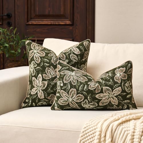 Yangest Flower Pillow Cover 12 x 20 Inches, Nature Chenille Rectangle Throw Pillow Cover Soft Luxury Neutral Accent Couch Pillow Cover for Living Room Bedroom, Green - color: Green, size: 20" x 12" (Pack of 1)