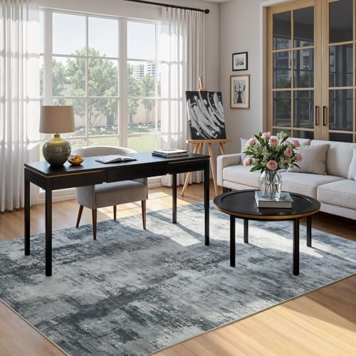 CRYPTOLITE Abstract Area Rug Washable Rug with Non-Slip Backing Low Pile Area Rugs for Living Room, Bedroom, Dining Room,4x6, Grey - color: Abstract Original - Grey, size: 4' x 6' (Rectangular)