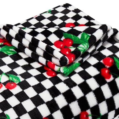 Betsey Johnson - Oversized Throw Blanket 50x70, Ultra-Soft Plush Bedding for Couch or Bed, Cozy & Lightweight, Soft Blanket with Cherry Checker Print (Red) - color: Cherry Checker