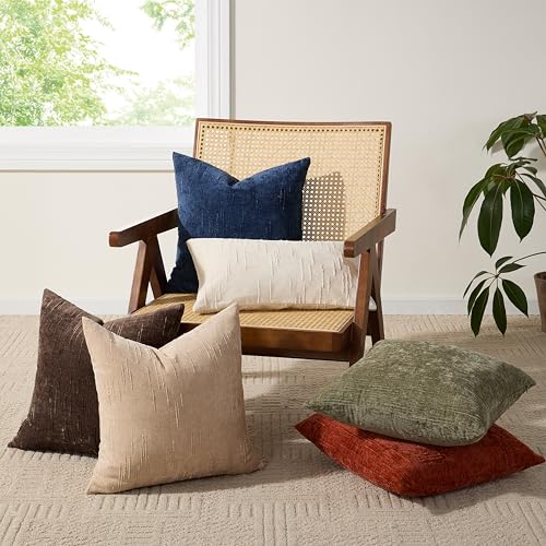 Set of 2 Summer Decorative Throw Pillow Cover 18x18, Solid Farmhouse Neutral Cushion Covers with Hidden Zipper, Soft Textured Throw Pillows for Bedroom Living Room Couch, Dark Brown - color: Dark Brown, size: 18" x 18" (Pack of 2)