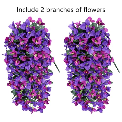 Faux Bougainvillea Artificial Flowers Plants for Outdoors Outside Decor, 2pcs Fake Flowers Silk Long Trailing Vines UV Resistant Realistic Faux Flowers for Front Door Porch Planter Balcony Yard, Mix - color: Dark Purple + Fuchsia