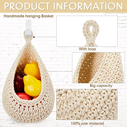 Honeydak Boho Decor Hanging Wall Baskets for Kitchen 3 Pack Teardrop Baskets with Hooks Storage Fruit Onion Vegetable Potato for Home 3 Sizes(White,Teardrop,Cotton Rope) - color: White, size: Cotton Rope, style: Teardrop