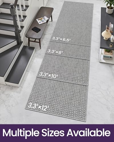 DEXI Hallway Runner Rug 3.3x8, Woven Braided Farmhouse Runner Carpet Indoor, Absorbent Thin Long Entryway Runners for Kitchen, Laundry Room, Patio Entrance, Checkered Grey - color: Checkered Grey, size: 3'3" X 8' (Rectangular)
