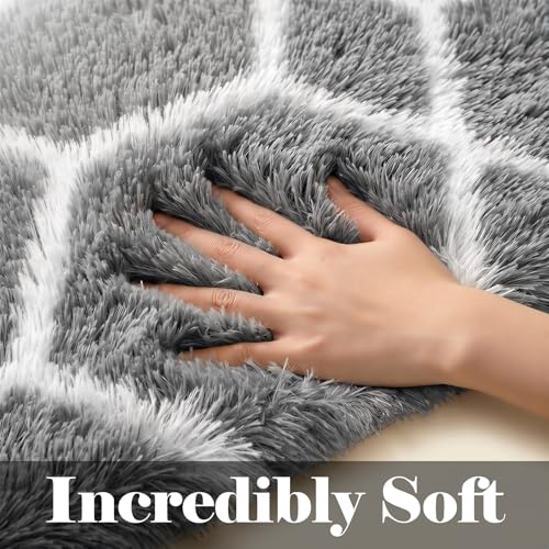 ONASAR Area Rugs for Bedroom Living Room, 4x6 Fluffy Grey and White Floor Rug, Shaggy Geometric Soft Plush Fuzzy Carpet for Nursery Teen Playroom Dorm Office Home Decor Aesthetic - color: 5- Grey / White, size: 4' x 6' (Rectangular)