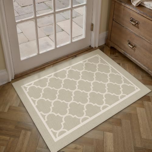 PureCozy Beige 2x3 Rug for Entryway Machine Washable Small Area Rug Non-Slip Stain Resistant Door Mat Low Pile Accent Indoor Throw Carpet for Entrance Kitchen Bedroom Laundry - color: Lantern&beige, size: 2' x 3' (Rectangular)