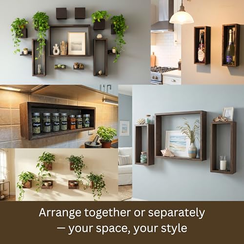 LaLaGreen Wooden Floating Shelves (13-Piece Set) Wall Mounted Plant Shelf, Planter Boxes for Indoor Plants, Decorative Wood Display Shadow Box Kitchen, Bathroom, Bedroom, Living Room, and Home Decor - size: 13-pc set