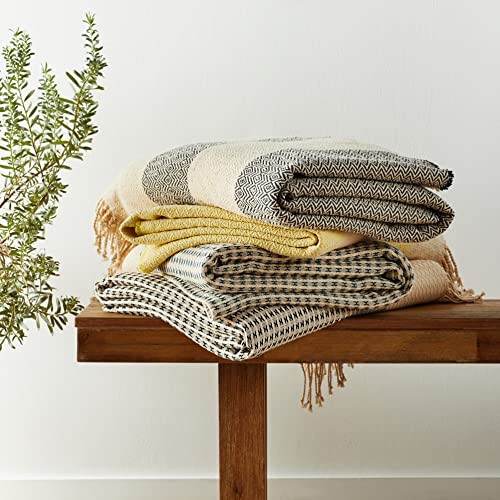 Amazon Aware Woven Cotton Throw Chevron Block Blanket - 60 x 80-Inch , Natural/Balsam Green