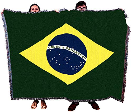 Pure Country Weavers Brazil National Flag Blanket - Brazilian Gift Tapestry Throw - Woven from Cotton - Made in the USA (72x54) - color: Brazil, size: 72" x 54"