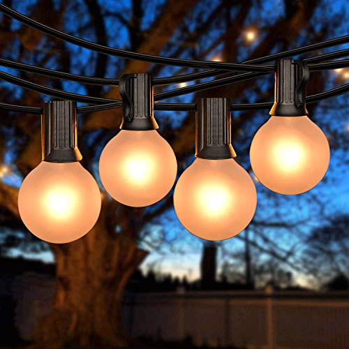 SUNSGNE 25Ft Outdoor Patio String Lights G40 with 27 Frosted White Globe Bulbs, Waterproof Connectable Hanging String Lights for Backyard Porch Balcony Party Christmas Decor, 5 Watt, Black Wire - color: Frosted White-Black, size: 25 Ft