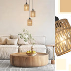 LAMSU 3 Lights Rattan Pendant Light, Farmhouse Dining Room Light Fixtures Ceiling Hanging, Boho Pendant Lighting with Hand Woven Wicker Shades for Kitchen Island Living Room Bedroom Foyer Hallway - size: 3 Lights