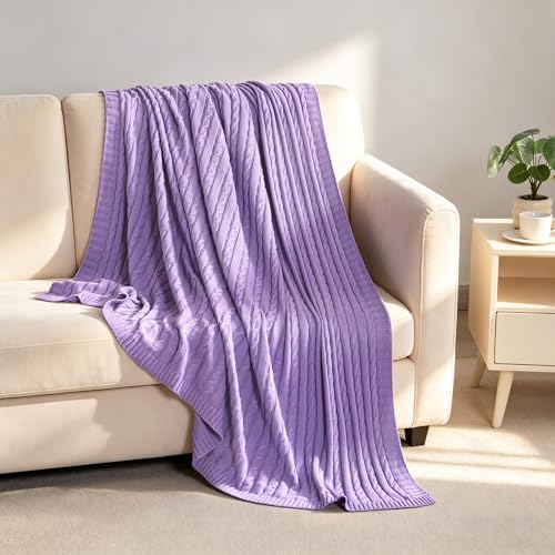 NTBAY 100% Pure Cotton Cable Knit Throw Blanket, Super Soft Warm 51x67 Knitted Throw Blanket for Couch, Sofa, Chair, Bed - Extra Cozy, Machine Washable, Comfortable Home Decor, Orchid - color: Orchid, size: Throw(51"x67")