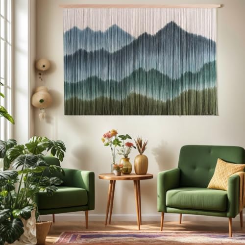 laddawan Extra Large Boho Wall Decor For Bedroom Macrame Wall Hanging Dip-Dyed Tapestry Modern Wooden Home Wall Art For Living room (Green2) - color: Green2