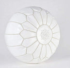 ARTOUARZAZATE Premium Moroccan Leather Pouf Cover - Round & Large Ottoman Footstool Cover with Embroidery - Cover ONLY - Perfect for The Living Room Bedroom, Kids Room, Gift & Wedding (White)
