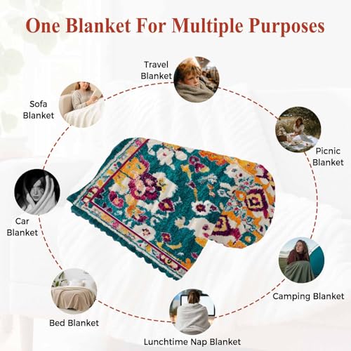 Throw Blanket for Couch,Bohemia Terracotta Flower Soft Flannel Bed Blankets Fluffy Throws Tribal Abstract Aesthetic Cozy Warm Plush Striped Blanket for Sofa Bedroom Living Room,60x80in - size: 60x80in