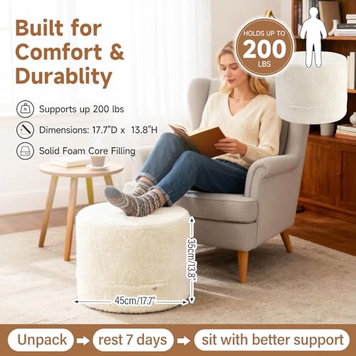 Tiita Round Stuffed Pouf Ottoman, Plush Poufs with Foam Chunk Filling, Foot Rest Stool for Living Room, Cream - color: Round Cream