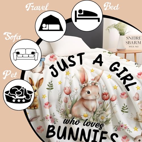 Cute Rabbit Bunny Blanket Lightweight Soft Animal Rabbits Throw Blankets for Sofa Couch Easter Brithday Gifts for Bunny Lover Girls Kids Women Adults 60"x50" - color: Bunny, size: 60"x50"