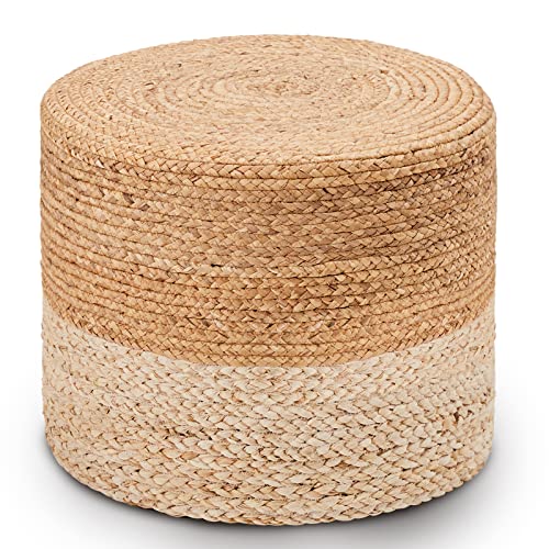 Wimarsbon 18'' Pouf Ottoman, Natural Braided Poof, Round Poufs, Rustic Handweave Lounge Pouffe, Boho Footrest Stool for Bedroom, Accent Table or Seat for Patio, Living Room - color: 18inch Water Hyacinth Braid & Natural Corn Shell