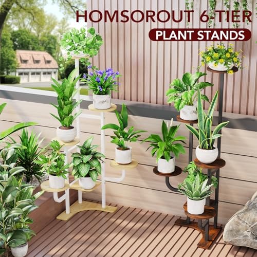 Homsorout Corner Plant Stand with Grow Light - 6 Tier Plant Stand Indoor Round Metal Plant Shelf with Adjustable Light, Plant Organizer for Living Room, Graden, Home Decor (Brown) - color: Brown & Round