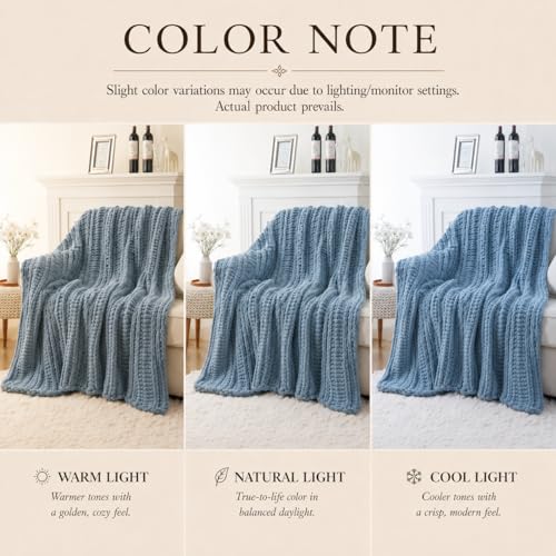 Battilo Chunky Knit Throw Blanket for Couch, Hand Made Chenille Throw Blanket, Super Soft Warm Cozy Dusty Blue Blanket for Bed, Sofa, Living Room, 50"x60" - color: Dusty Blue