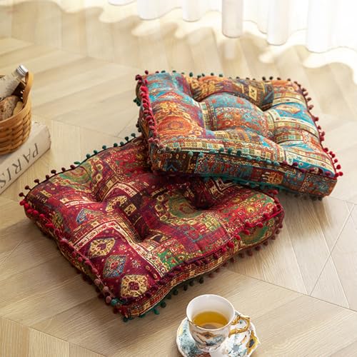 ELEFOCUS Blue Bohemian Seat Cushion,Indoor Boho Chair Cushions for Dining Chairs，Square Chair Pad，Decorative Seat Cushions for Kitchen Chairs(Blue Square B 16X16) - color: Blue Square B 16x16