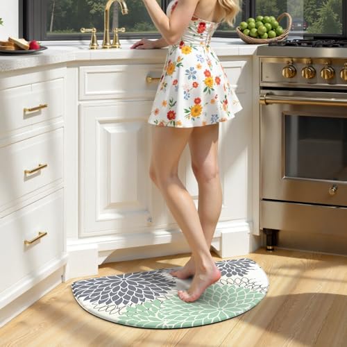 KIMODE Half Circle Kitchen Mats for Floor Cushioned Anti Fatigue,Semi Round Farmhouse Kitchen Rugs Non Slip,Memory Foam Kitchen Mat Decor for Sink Laundry Bathroom,Multi Cyan - color: Multi Cyan, size: 28" x 18" (1 PC)--0.47 inches