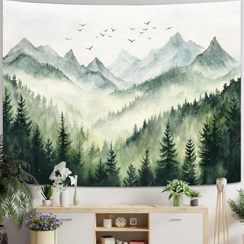 kampdream Landscape Tapestry, Scenery Art Wall Tapestries, Nature Wall Decor for Bedroom Living Room Backdrop Green Watercolor Mountain 36×48 inches - color: Watercolor Mountain, size: 48"L x 36"W